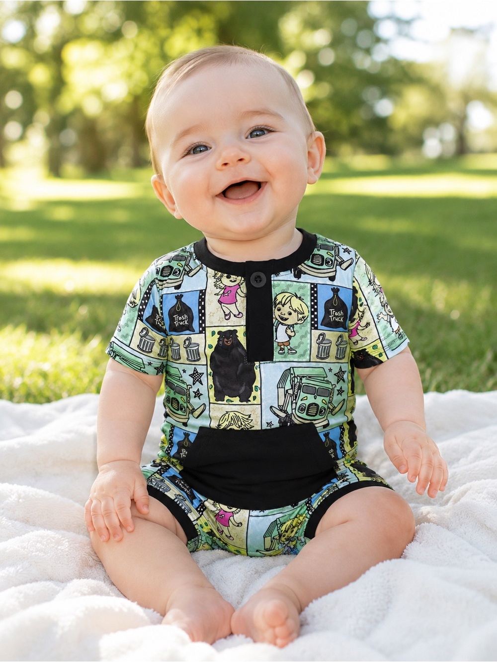 My Gigi’s Closet Connected & Driven Trash Truck Bamboo Shorty size 3-6 mo. NWT